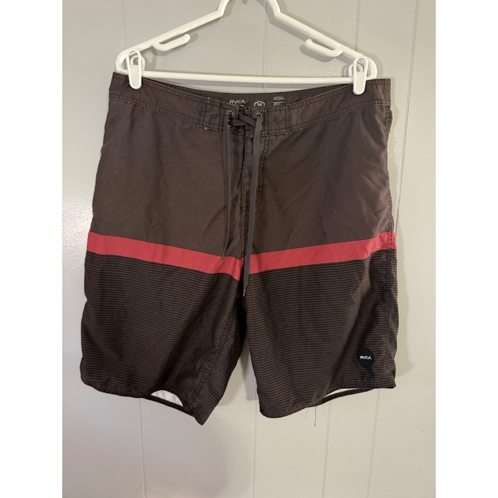 RVCA Board Shorts Mens 36 Brown Red Striped Artist Network Program Swim Trunks